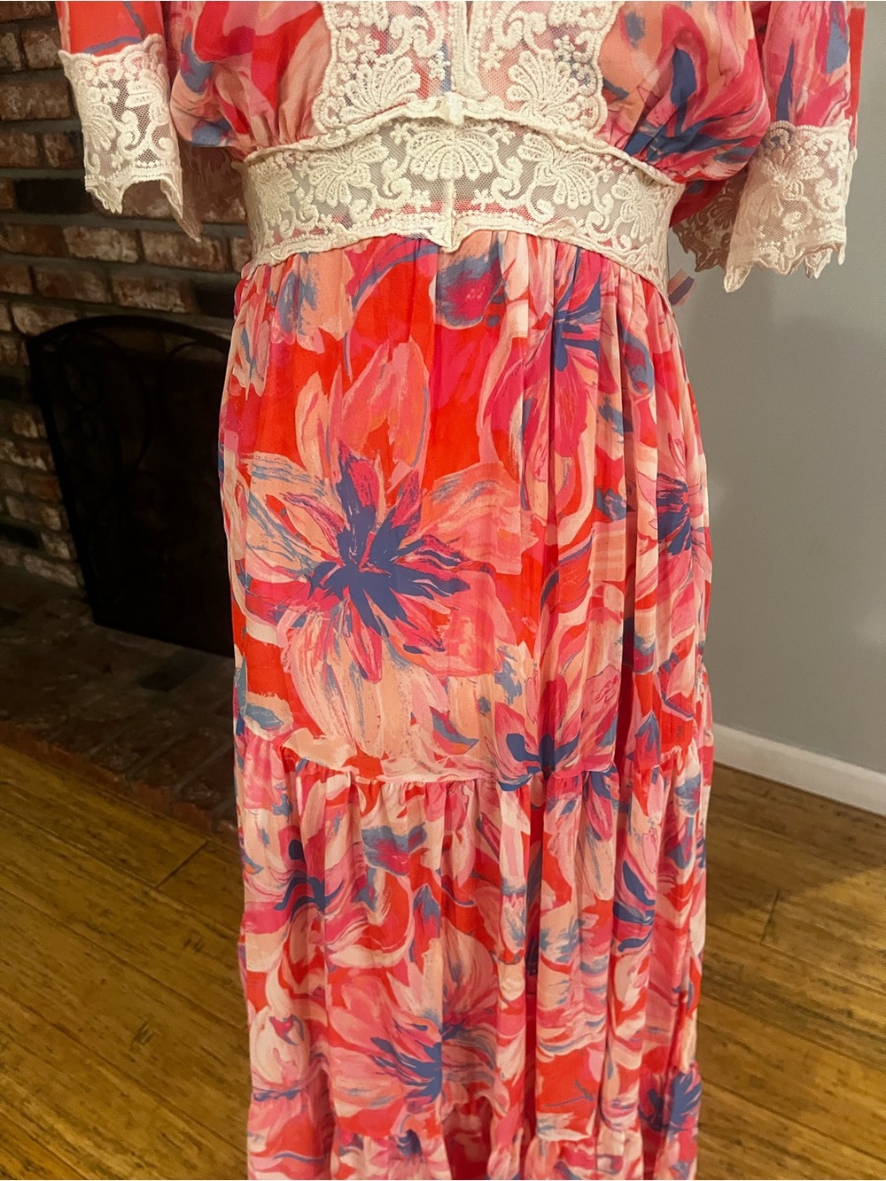 $140 Flying Tomato NWOT Coral Pink Floral Lace Maxi - Picture 5 of 8